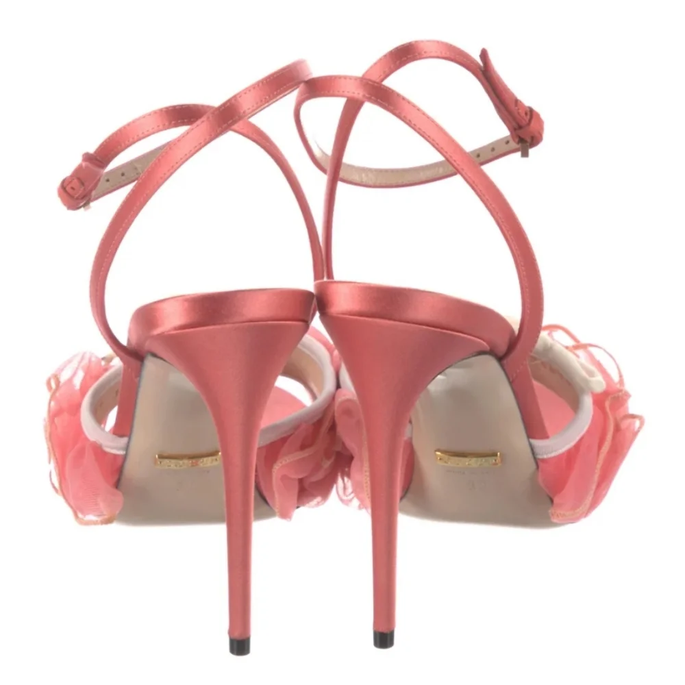 SOLD GUCCI NEW Tulle Ruffle Slingback Peach Heels Size 38 - Picture 2 of 9